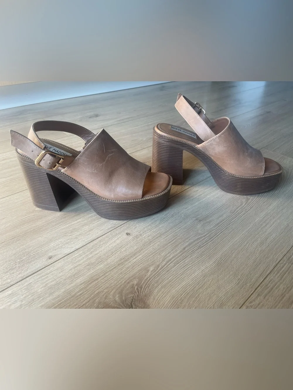 Steve Madden Brown Platform Slingback Sandals